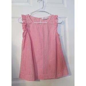 Women’s Vineyard Vines Pink Striped Sleeveless Seersucker Shirt Size 2 Ruffles